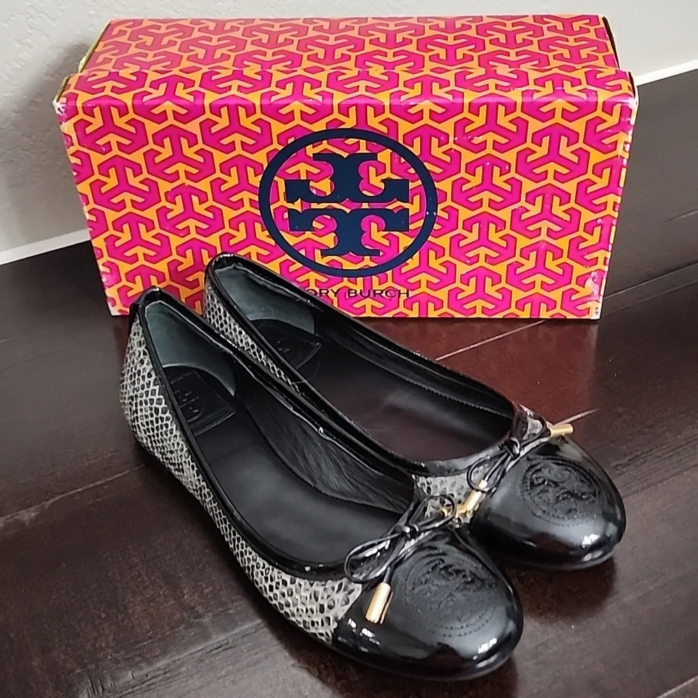 Tory Burch Verbena-Tribal Pitone Snake Skin Classic Ballet Flats Size 7.5M